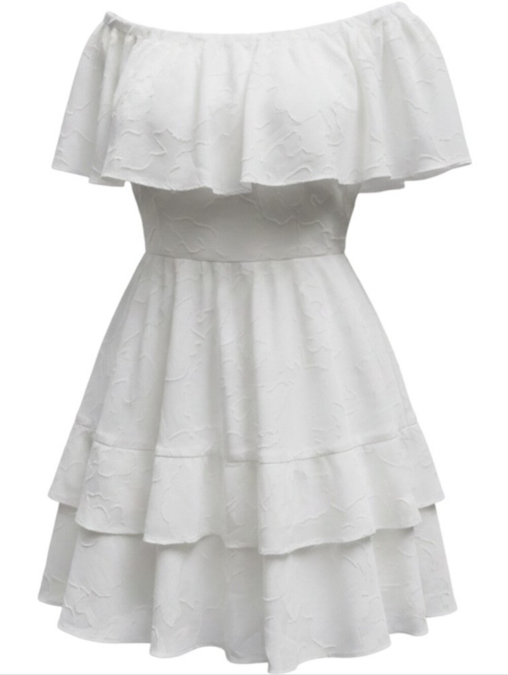 Lulus White Strapless Tiered Mini Dress Small Floral‎ Jacquard Textured Bridal